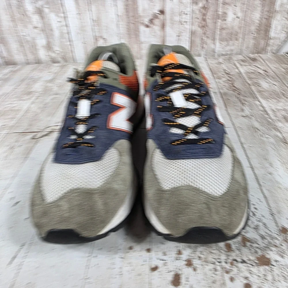 New Balance 574 Mens Navy Olive Orange Suede Sneakers ML574DJA Size 10